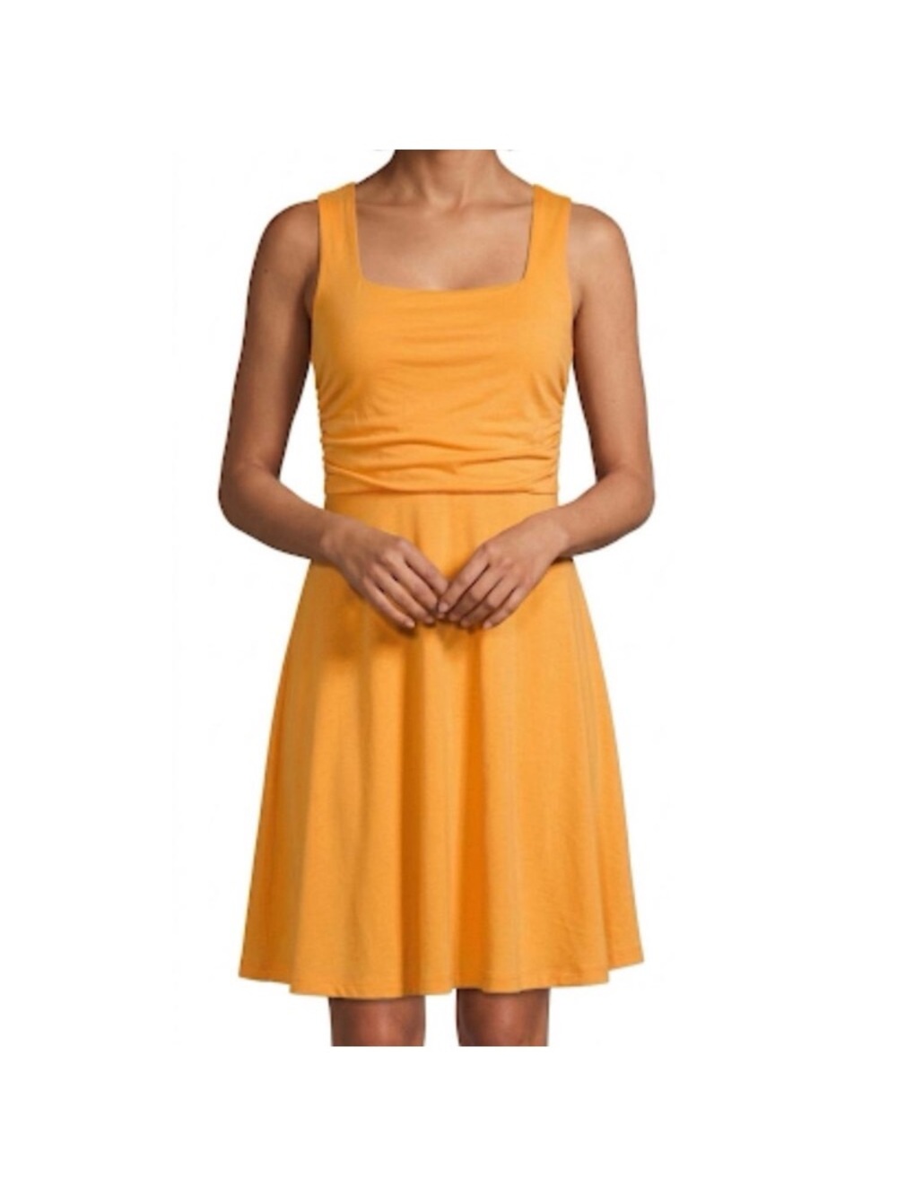 Lands' End Sunny Orange Square Neck Ruched Fit & Flare Sleeveless Dress Size XS